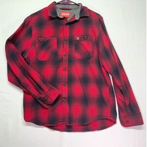 Coleman Red and Black Flannel Long Sleeve 100% Cotton Button Down Shirt Men's M